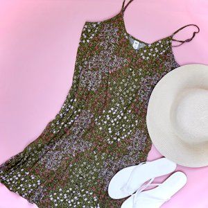 BP Front-button Slip Dress - olive/pink floral